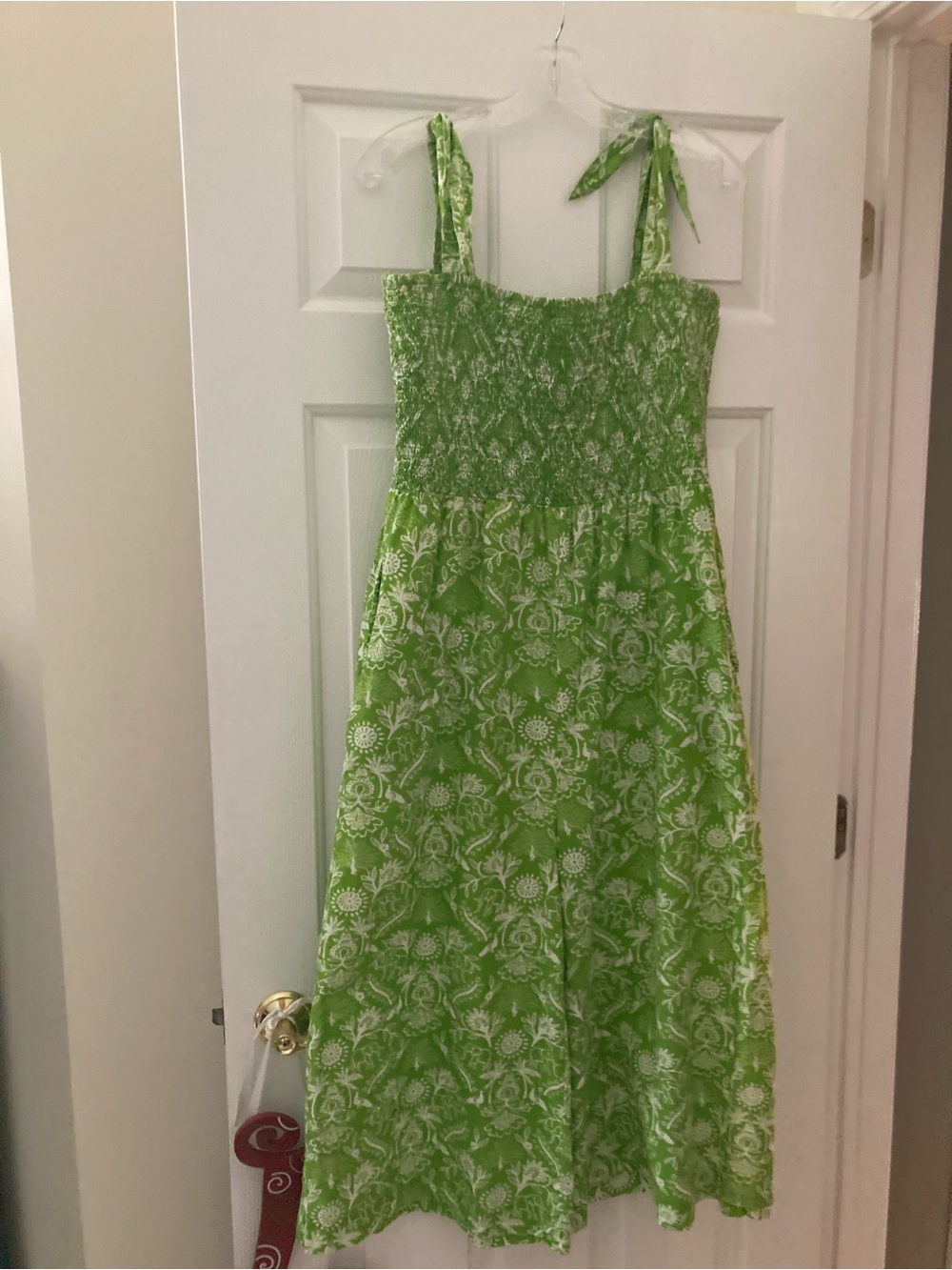 Mata Traders Green and white tie strap wide leg jumpsuit  with smocked bodice